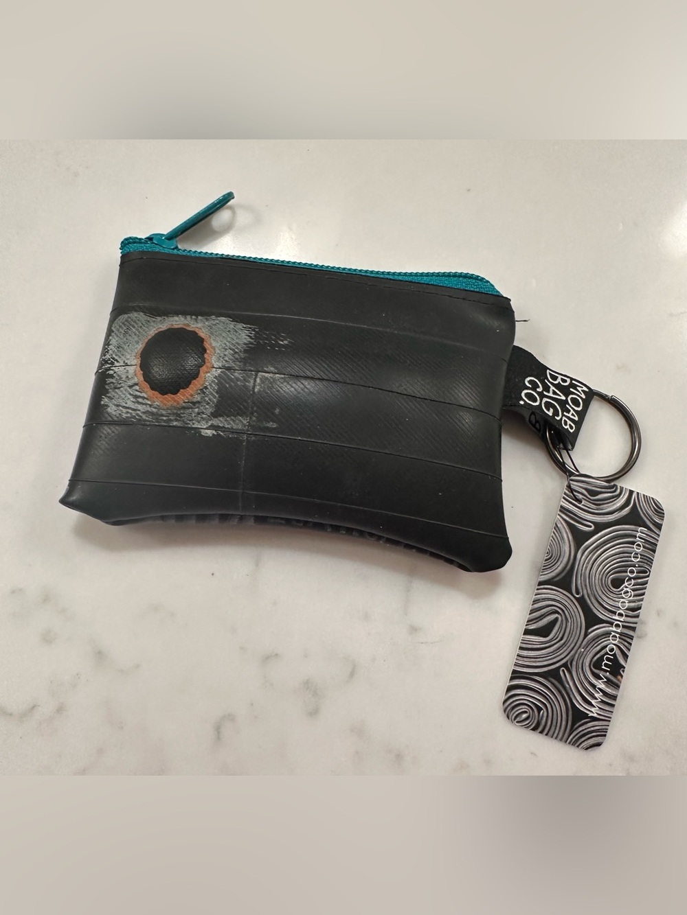 NWT - Bicycle innertube, upcycled into pocket wallet w/ teal zippered closure.